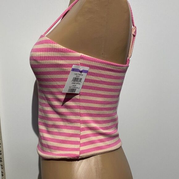 AFRM Women's One Shoulder Spaghetti Stripe Rib Saddle Top Pink/White Size M NWT - Picture 6 of 10